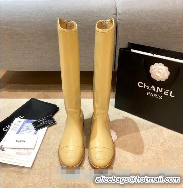 Discount Classic Chanel Calfskin Heel 25 High Boots G36307 Beige 2020