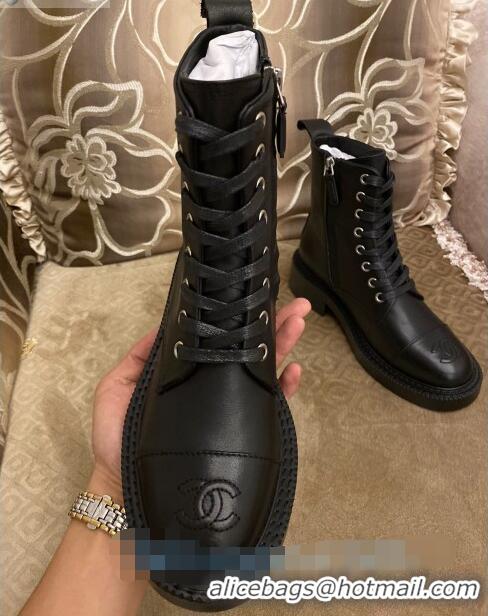 Latest Style Chanel Calfskin CC Front Ankle Boots C2934 Black 2020