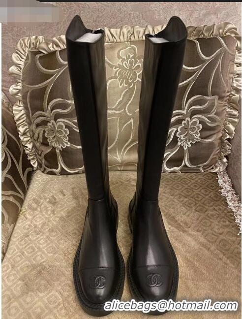 Fashion Cheap Chanel Calfskin CC Zip High Boots C2937 Black 2020