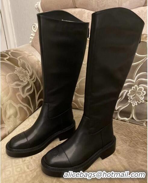 Fashion Cheap Chanel Calfskin CC Zip High Boots C2937 Black 2020