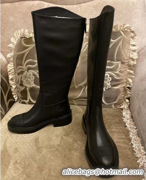 Fashion Cheap Chanel Calfskin CC Zip High Boots C2937 Black 2020