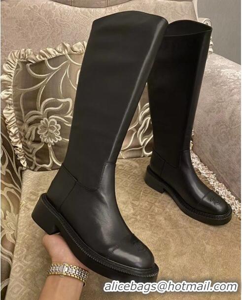 Fashion Cheap Chanel Calfskin CC Zip High Boots C2937 Black 2020