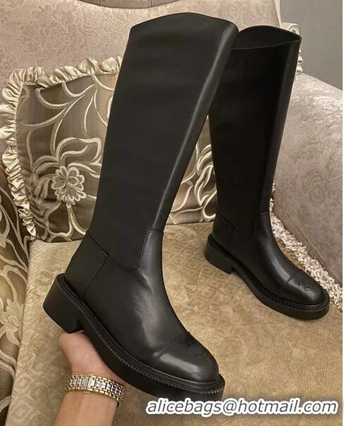 Fashion Cheap Chanel Calfskin CC Zip High Boots C2937 Black 2020