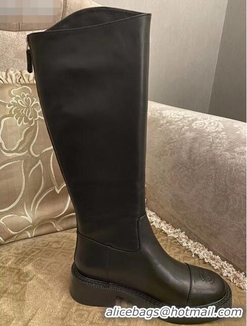 Fashion Cheap Chanel Calfskin CC Zip High Boots C2937 Black 2020