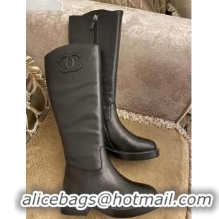 Cheap Classic Chanel Calfskin CC Chain Charm High Boots C2939 Black 2020