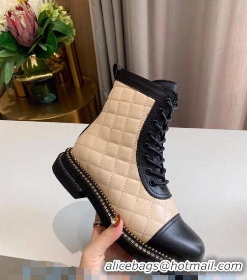 Top Quality Chanel Quilted Calfskin Chain Side Ankle Boots C3118 Beige 2020