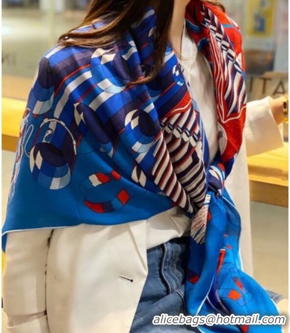 Best Product Hermes Silk and Cashmere Square Scarf 140x140cm H2080817 Blue/Red 2020