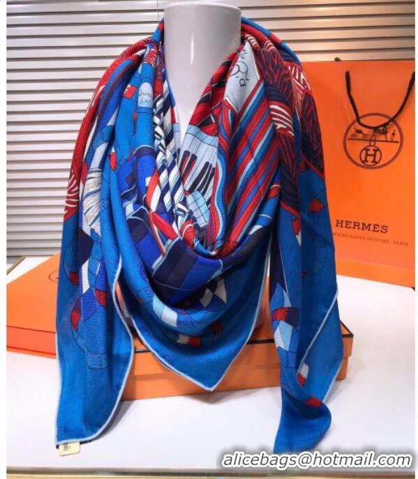 Best Product Hermes Silk and Cashmere Square Scarf 140x140cm H2080817 Blue/Red 2020