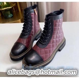 Discount Chanel Quilted Calfskin Chain Side Ankle Boots C3118 Burgundy 2020