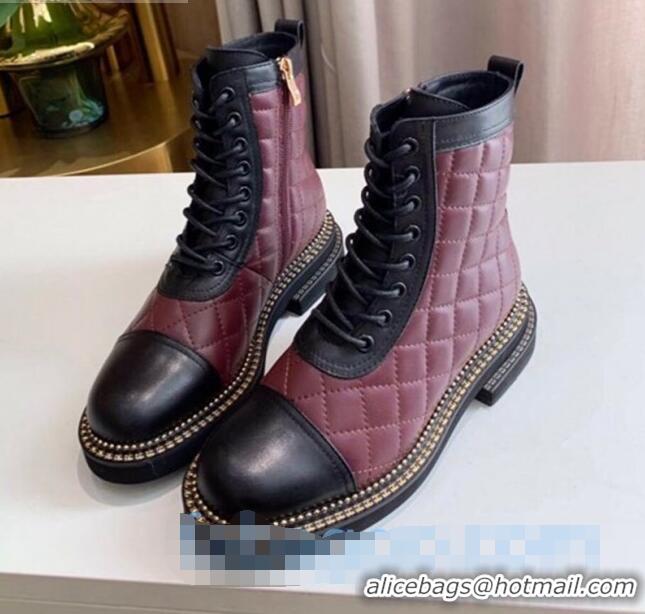 Discount Chanel Quilted Calfskin Chain Side Ankle Boots C3118 Burgundy 2020