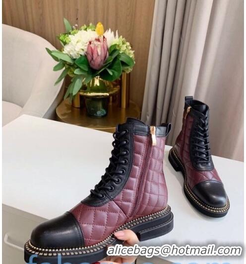 Discount Chanel Quilted Calfskin Chain Side Ankle Boots C3118 Burgundy 2020