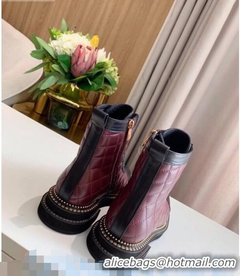 Discount Chanel Quilted Calfskin Chain Side Ankle Boots C3118 Burgundy 2020