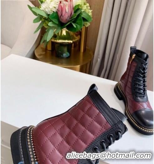 Discount Chanel Quilted Calfskin Chain Side Ankle Boots C3118 Burgundy 2020