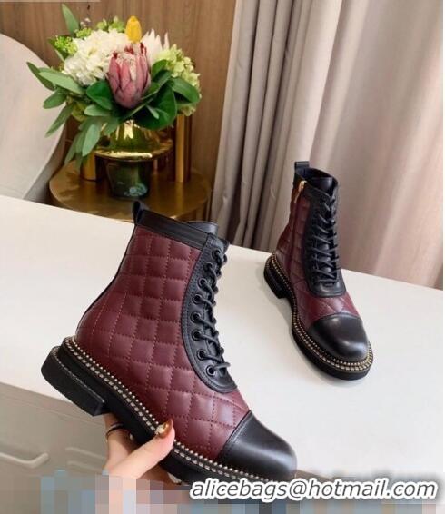 Discount Chanel Quilted Calfskin Chain Side Ankle Boots C3118 Burgundy 2020