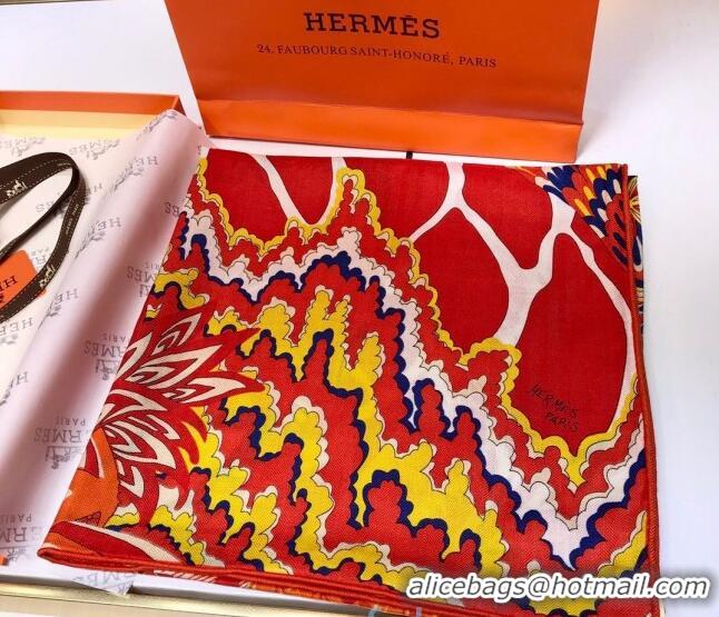 Luxurious Hermes Silk and Cashmere Square Scarf 140x140cm H2081001 Orange 2020