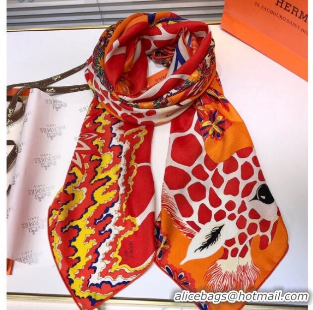 Luxurious Hermes Silk and Cashmere Square Scarf 140x140cm H2081001 Orange 2020