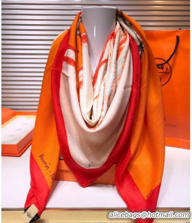 Durable Hermes Horse Silk & Cashmere Square Scarf 140x140cm H2081007 Orange 2020