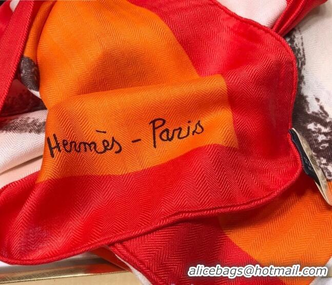 Durable Hermes Horse Silk & Cashmere Square Scarf 140x140cm H2081007 Orange 2020