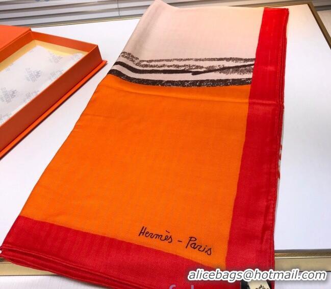 Durable Hermes Horse Silk & Cashmere Square Scarf 140x140cm H2081007 Orange 2020