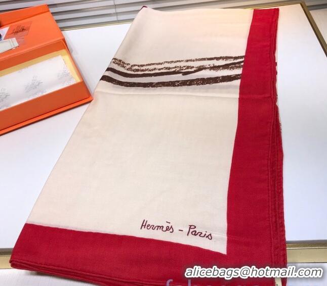 Fashion Hermes Horse Silk & Cashmere Square Scarf 140x140cm H2081010 Beige 2020