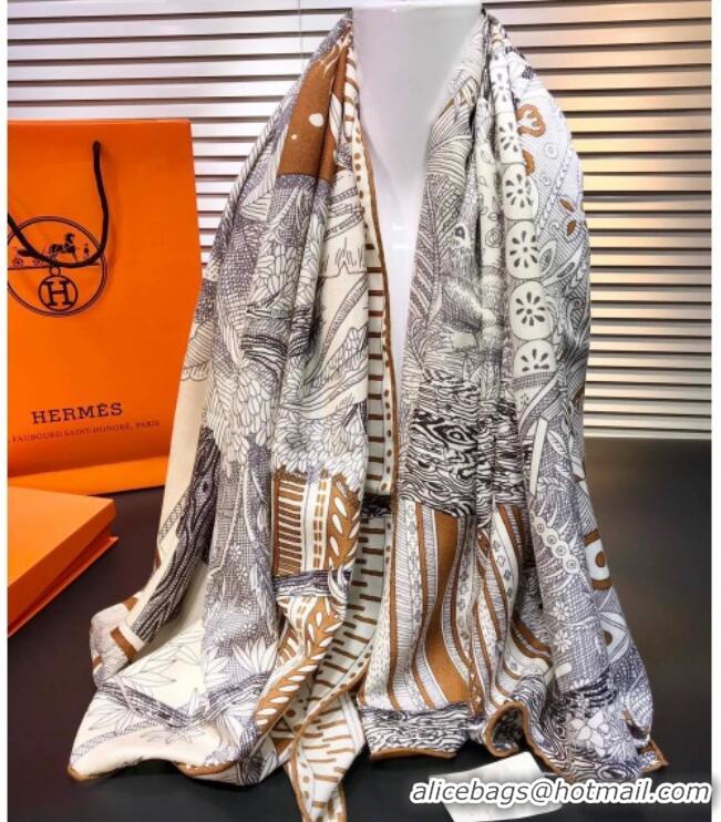 Popular Style Hermes Silk & Cashmere Square Scarf 140x140cm H2081012 Grey 2020