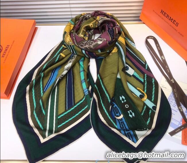 Shop Duplicate Hermes Silk & Cashmere Square Scarf 140x140cm H2081014 Olive 2020