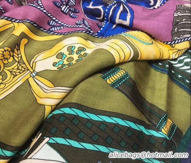 Shop Duplicate Hermes Silk & Cashmere Square Scarf 140x140cm H2081014 Olive 2020