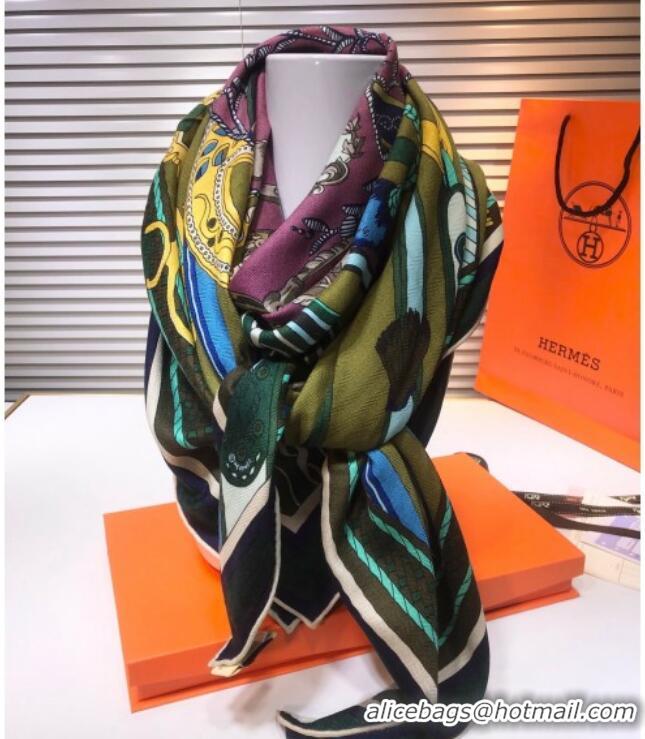 Shop Duplicate Hermes Silk & Cashmere Square Scarf 140x140cm H2081014 Olive 2020