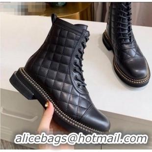 Inexpensive Chanel Quilted Calfskin Chain Side Ankle Boots C3118 Black 2020