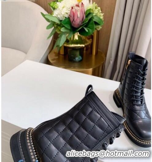 Inexpensive Chanel Quilted Calfskin Chain Side Ankle Boots C3118 Black 2020