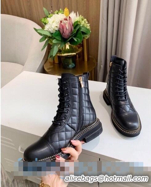 Inexpensive Chanel Quilted Calfskin Chain Side Ankle Boots C3118 Black 2020