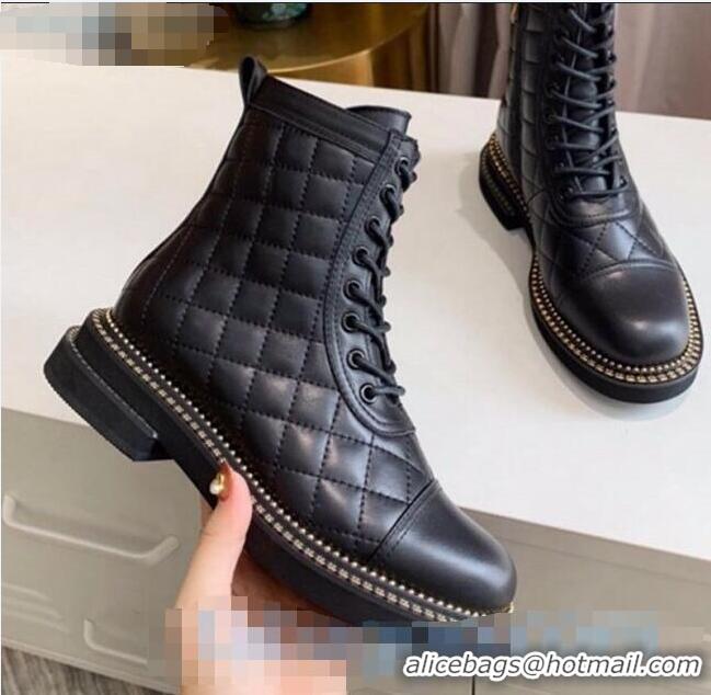 Inexpensive Chanel Quilted Calfskin Chain Side Ankle Boots C3118 Black 2020