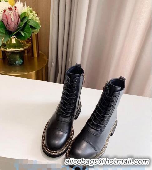 Buy Cheap Chanel Calfskin Chain Side Ankle Boots C3122 Black/Silver 2020