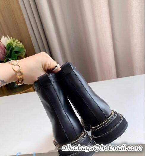 Buy Cheap Chanel Calfskin Chain Side Ankle Boots C3122 Black/Silver 2020