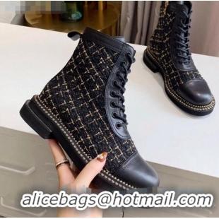 Top Quality Chanel Check Tweed Chain Side Ankle Boots C3123 Black 2020