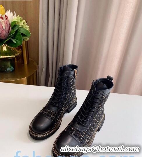 Top Quality Chanel Check Tweed Chain Side Ankle Boots C3123 Black 2020