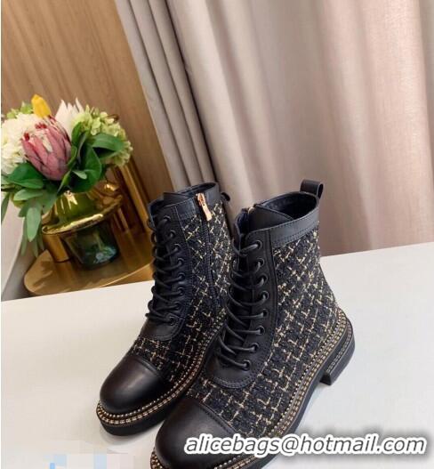 Top Quality Chanel Check Tweed Chain Side Ankle Boots C3123 Black 2020