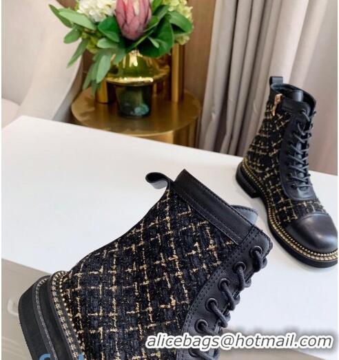 Top Quality Chanel Check Tweed Chain Side Ankle Boots C3123 Black 2020