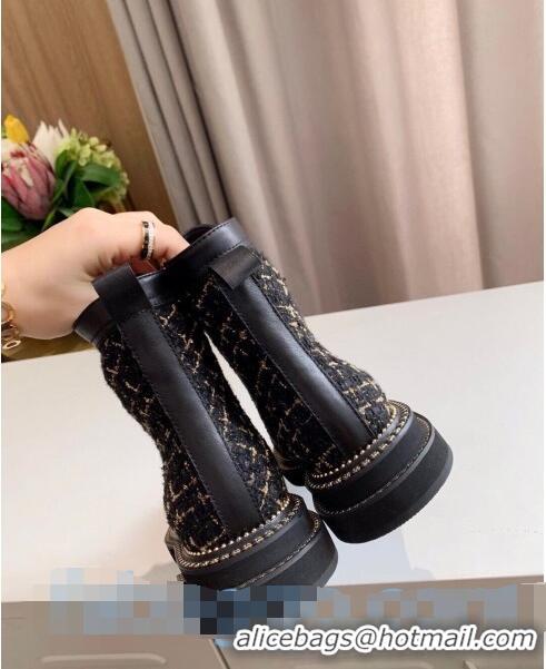 Top Quality Chanel Check Tweed Chain Side Ankle Boots C3123 Black 2020