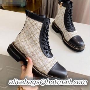 New Stylish Chanel Check Tweed Chain Side Ankle Boots C3123 White 2020