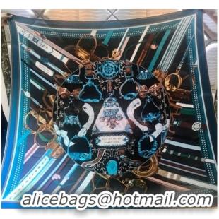 Sumptuous Hermes Silk and Cashmere Square Scarf 140x140cm H2081015 Peacock Blue 2020