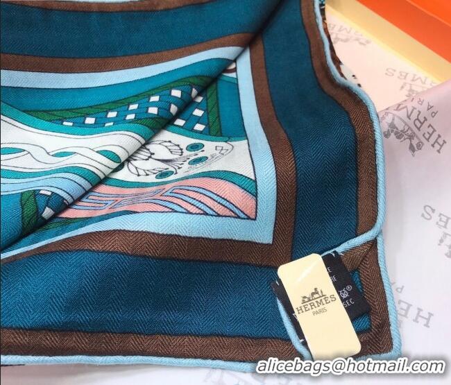 Sumptuous Hermes Silk and Cashmere Square Scarf 140x140cm H2081015 Peacock Blue 2020