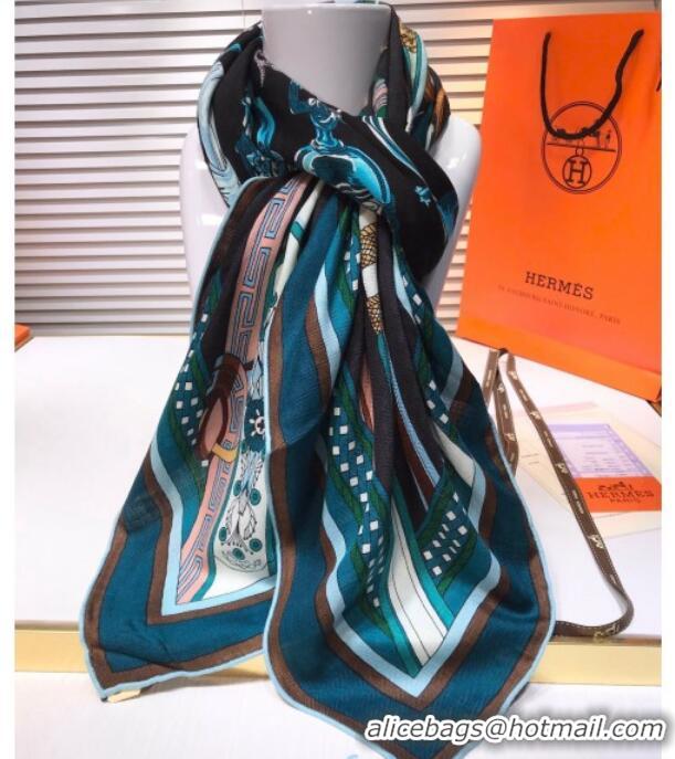 Sumptuous Hermes Silk and Cashmere Square Scarf 140x140cm H2081015 Peacock Blue 2020