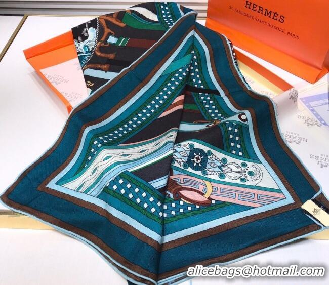 Sumptuous Hermes Silk and Cashmere Square Scarf 140x140cm H2081015 Peacock Blue 2020