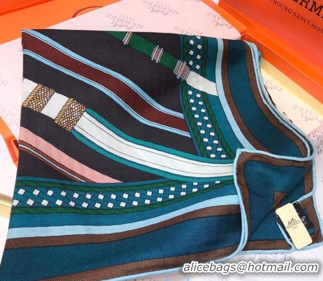 Sumptuous Hermes Silk and Cashmere Square Scarf 140x140cm H2081015 Peacock Blue 2020