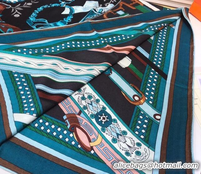 Sumptuous Hermes Silk and Cashmere Square Scarf 140x140cm H2081015 Peacock Blue 2020