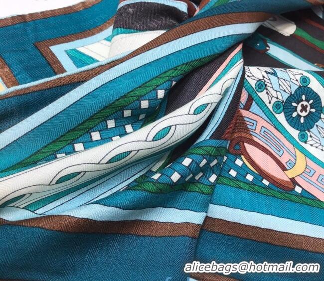 Sumptuous Hermes Silk and Cashmere Square Scarf 140x140cm H2081015 Peacock Blue 2020