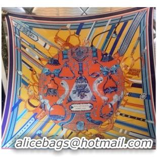 Grade Hermes Silk and Cashmere Square Scarf 140x140cm H2081017 Orange/Yellow 2020