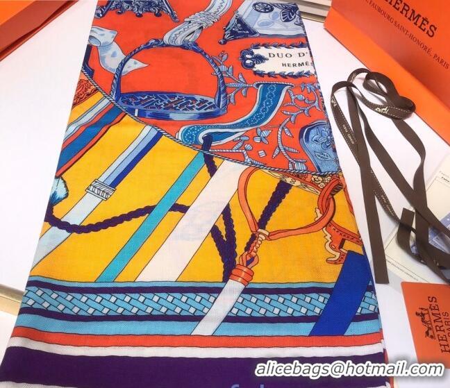 Grade Hermes Silk and Cashmere Square Scarf 140x140cm H2081017 Orange/Yellow 2020