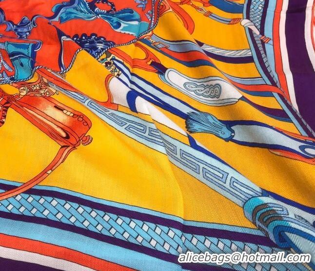 Grade Hermes Silk and Cashmere Square Scarf 140x140cm H2081017 Orange/Yellow 2020